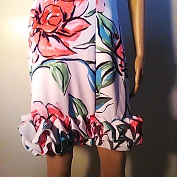Beautiful Floral Dress 8 Sleeveless Donna Ricco New York Ruffled Bottom Tropical - Picture 3 of 8